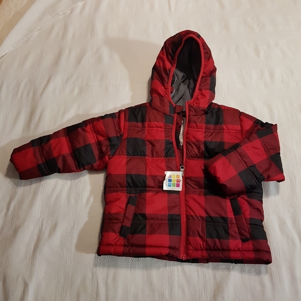 Healthtex boys size 3T Buffalo plaid attached hood jacket, NEW